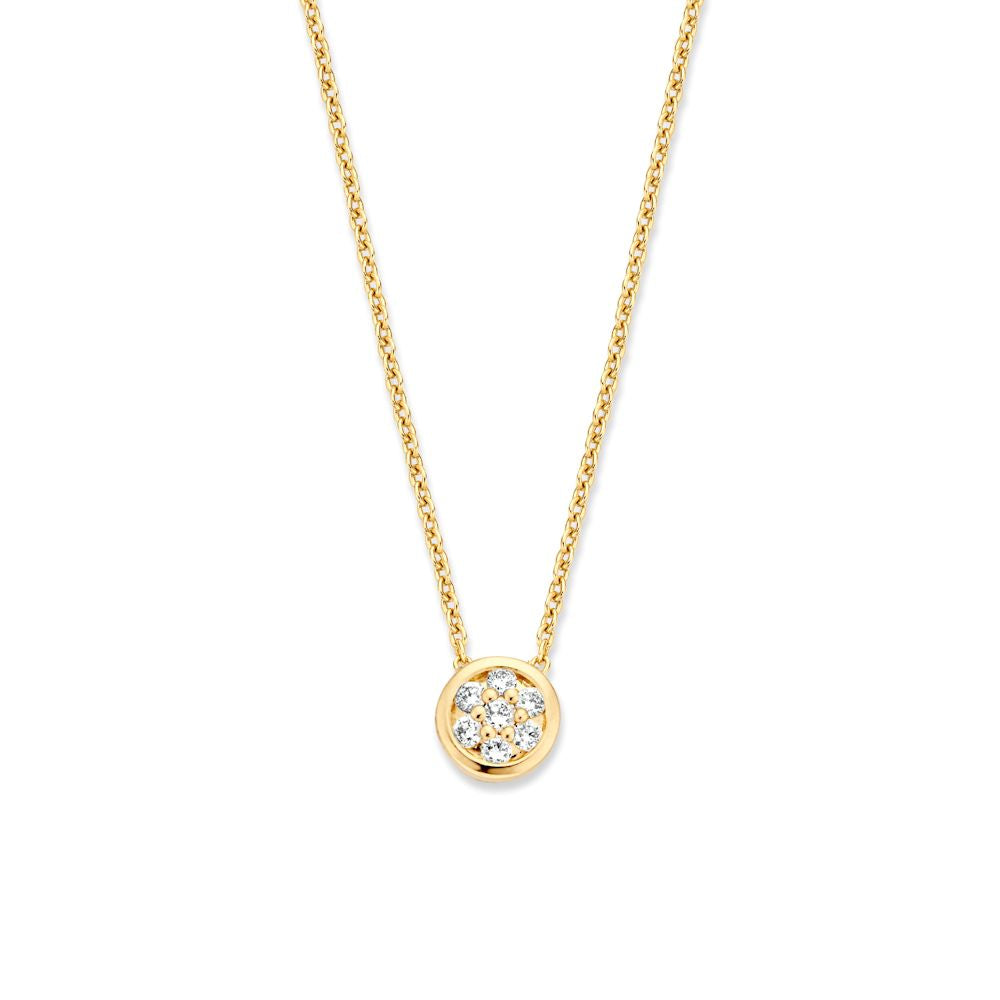 Collana in oro giallo con diamante in pavé, 14 carati, con pendente rotondo.