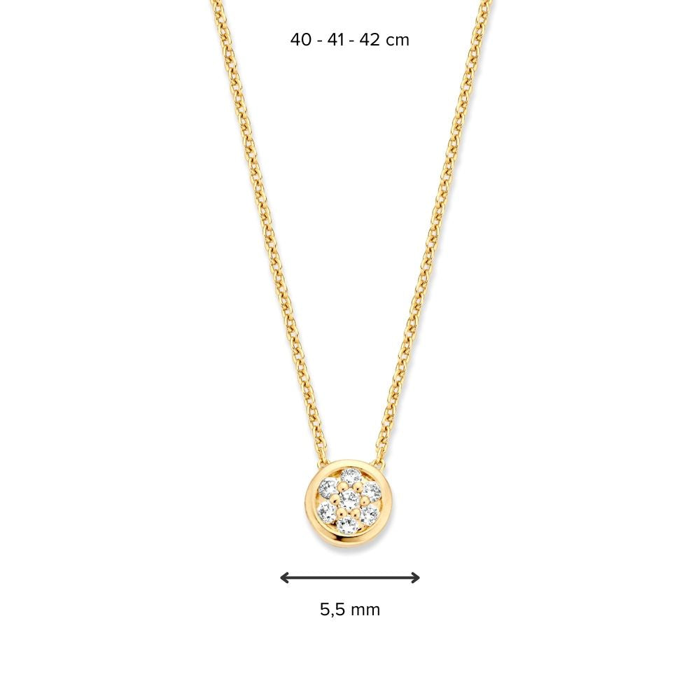 Collana in Oro Giallo con Diamante in Montatura Pavé - Lusso 14 Carati