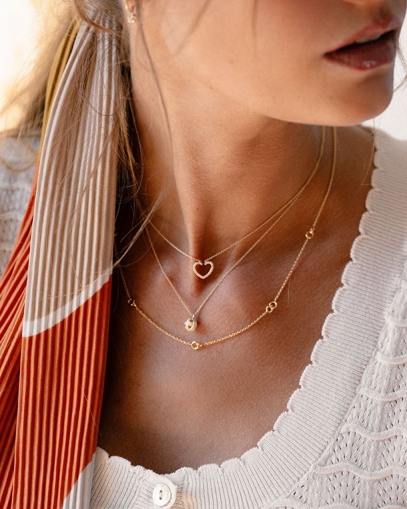 Collana in Oro Giallo con Ciondolo a Cuore e Diamante - 14 Carati