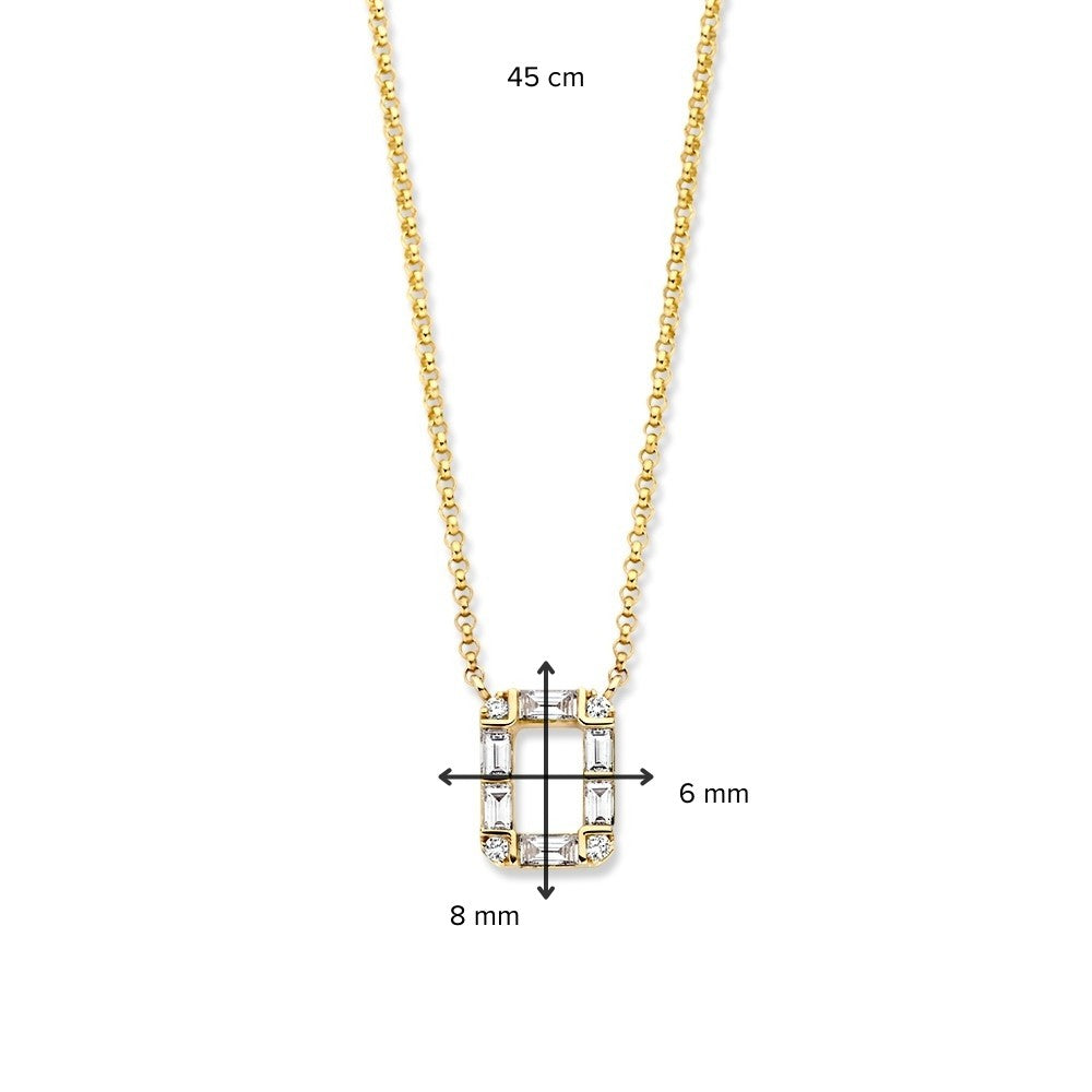 Collana in Oro Giallo con Ciondolo di Diamanti, 14 Carati, 0.17 ct, Diamanti Baguette e Brillante, 42-45 cm