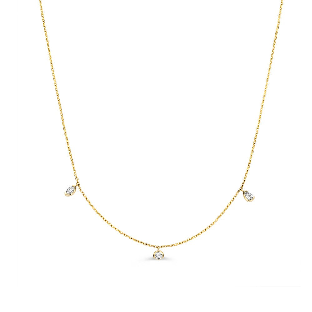 Collana in oro giallo con tre brillanti da 0,24 carati.