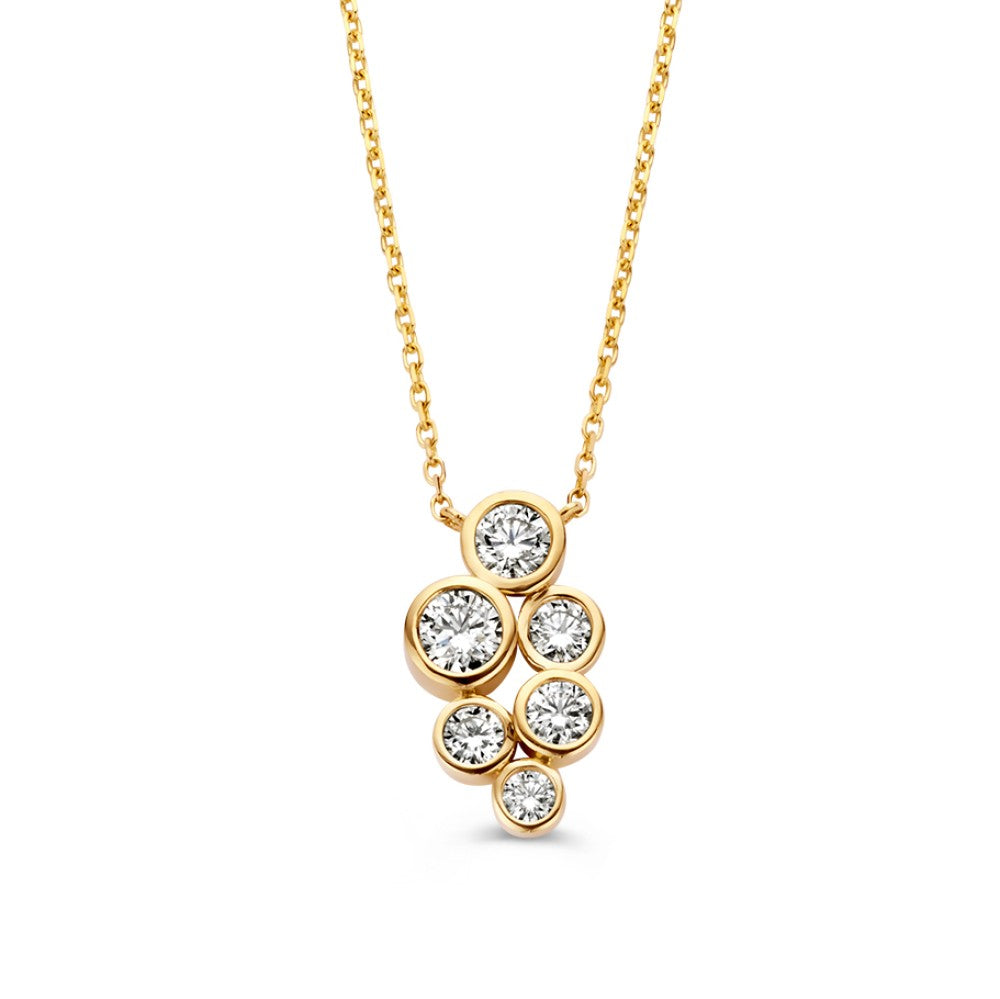 14k geelgouden ketting met een diamantpendant van 0,81 ct in een speelse bubbelform.