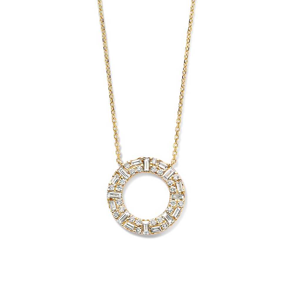 Collana in oro giallo con pendente aperto e diamanti, 14 carati, 0,98 crt.