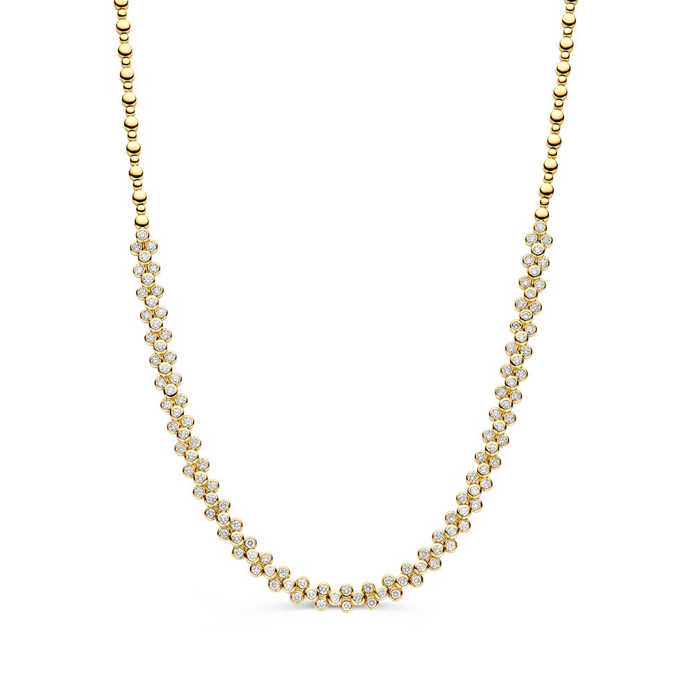 Geel gouden collier met een rij van diamanten, 3,62 crt, in een luxe 14 karaat afwerking.