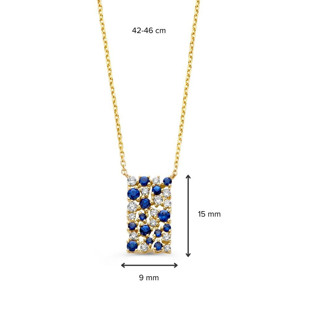 Collana in Oro Giallo con Zaffiro e Diamanti – Oro 14 Carati & Diamante 0,21 crt