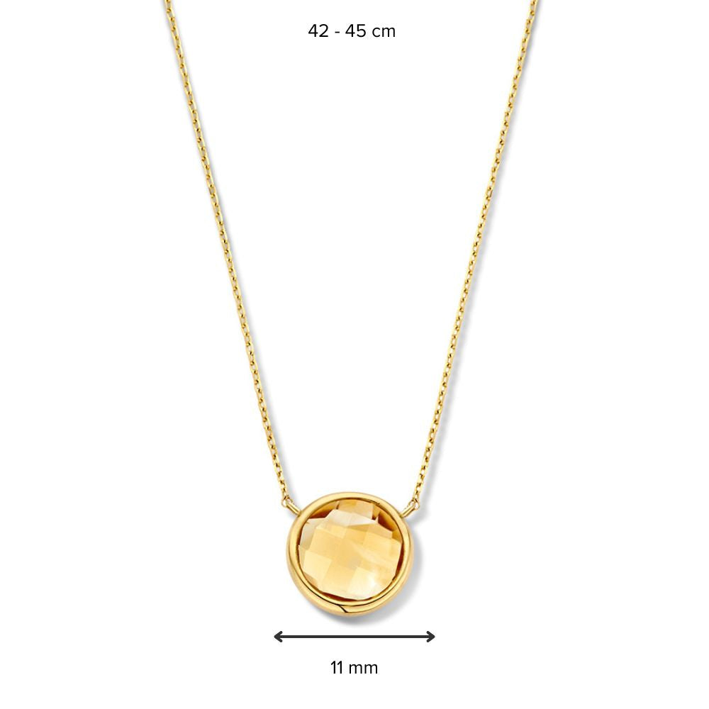 Collana in Oro Giallo con Ciondolo in Citrino Sfaccettato | Oro 14 Carati – Van der Kooij