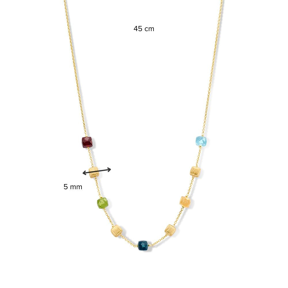 Collana in Oro Giallo con Cubetti Opachi e Pietre Preziose Multicolore – Oro 14 Carati