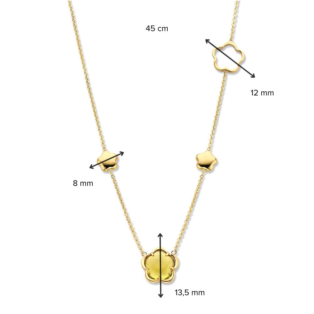 Collana in oro giallo con pietre preziose a forma di fiore – Oro 14 carati e quarzo verde