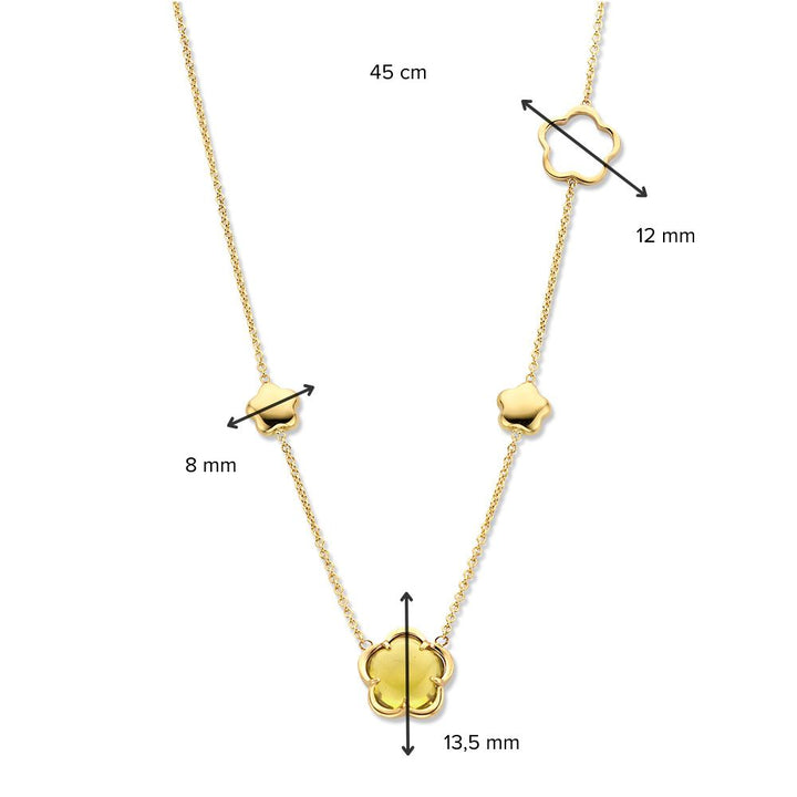 Geelgouden Collier met Bloemvormige Edelstenen – 14 Karaat Goud & Groene Kwarts