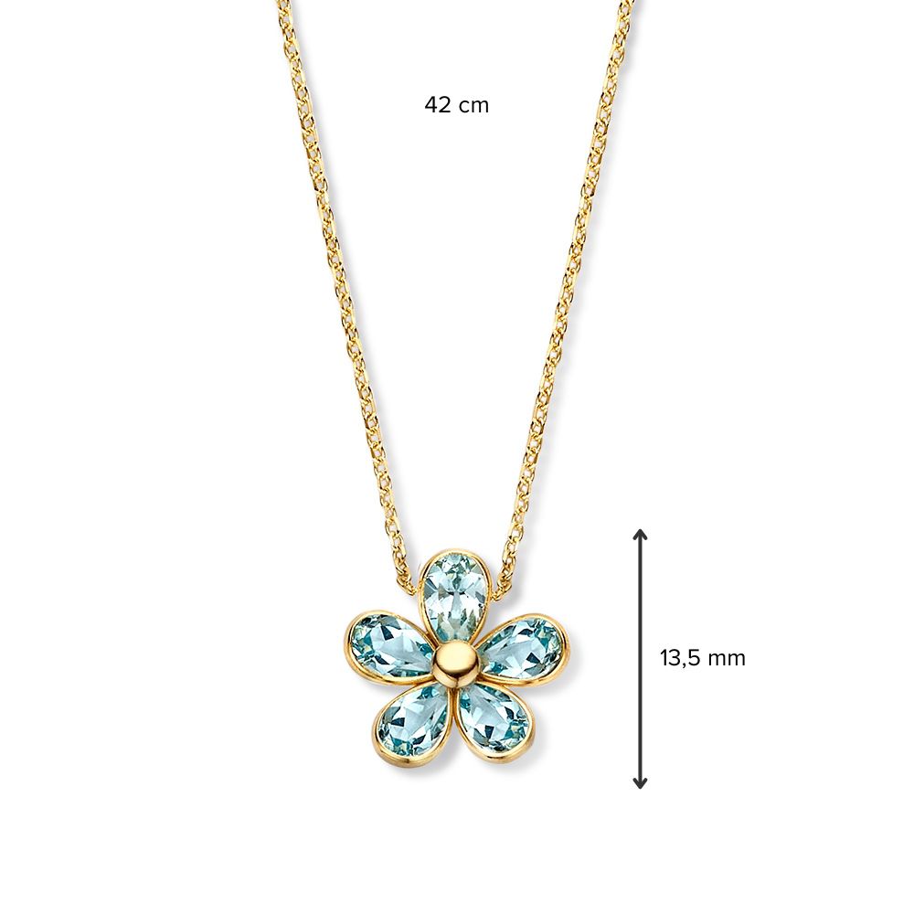 Collana in oro giallo con ciondolo a fiore giocoso e topazio blu – oro 14 carati