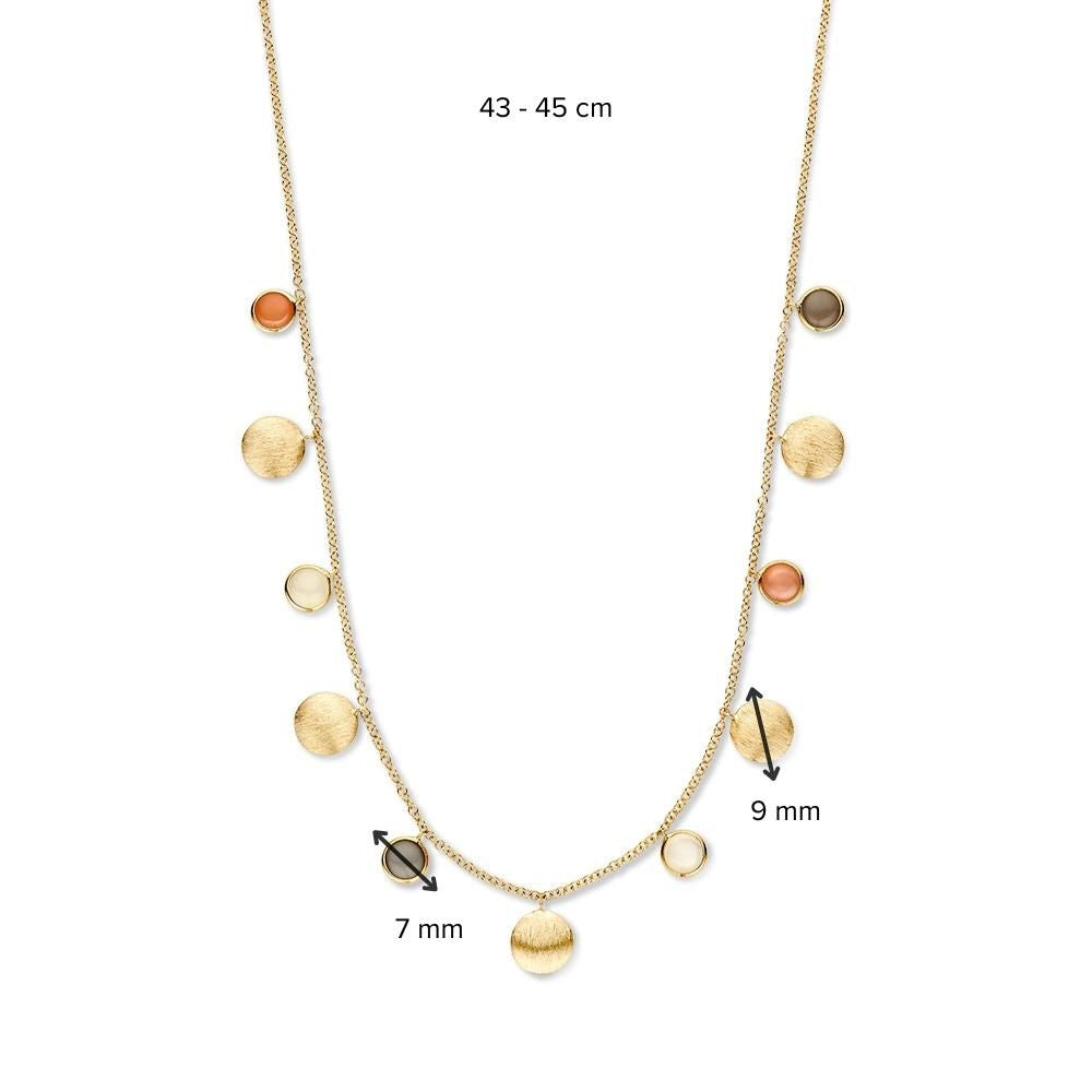 Collana in oro giallo con elementi dorati e pietra di luna multicolor – oro 14 carati