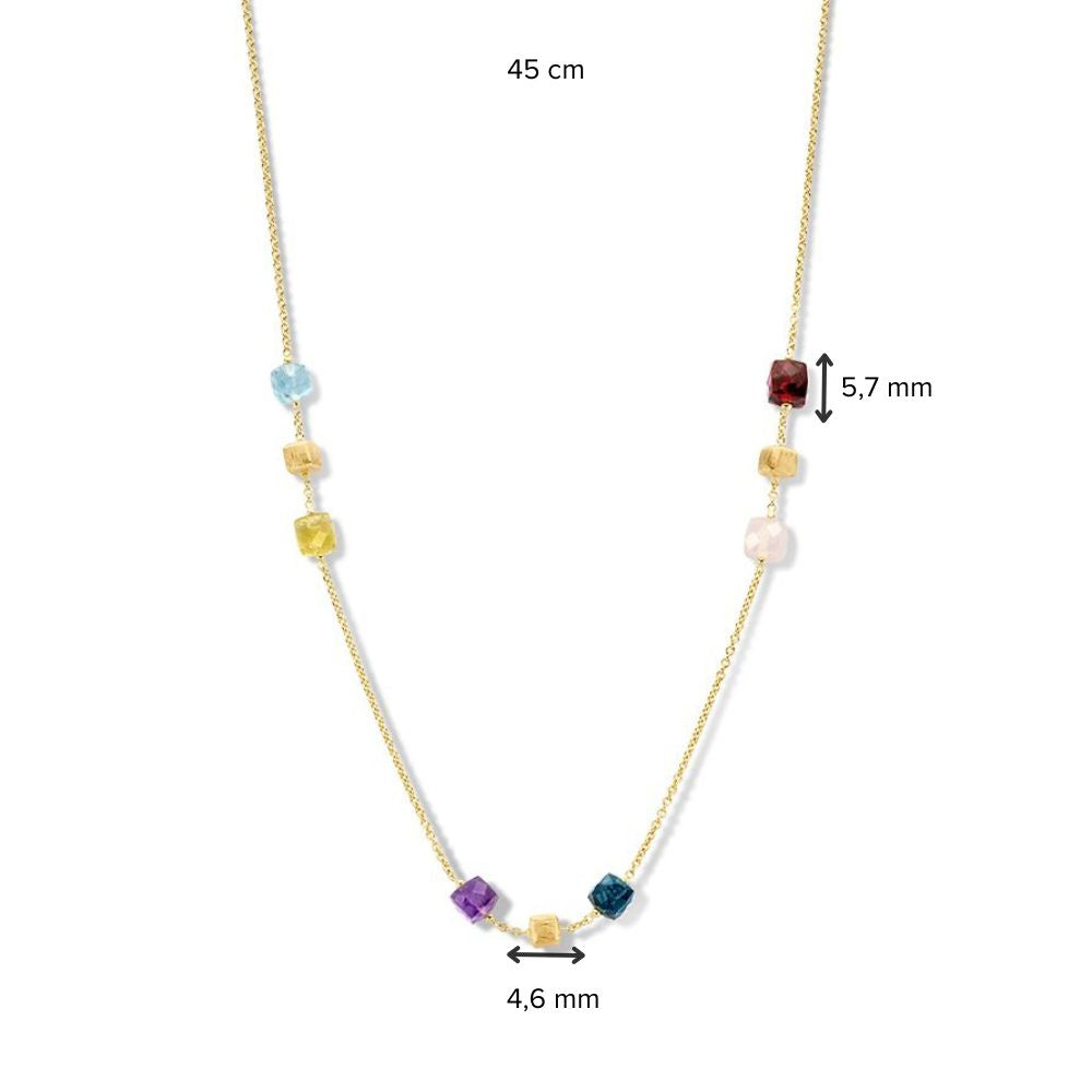 Collana in Oro Giallo con Elementi in Oro Opaco & Pietre Preziose Multicolore – 14 Carati Oro