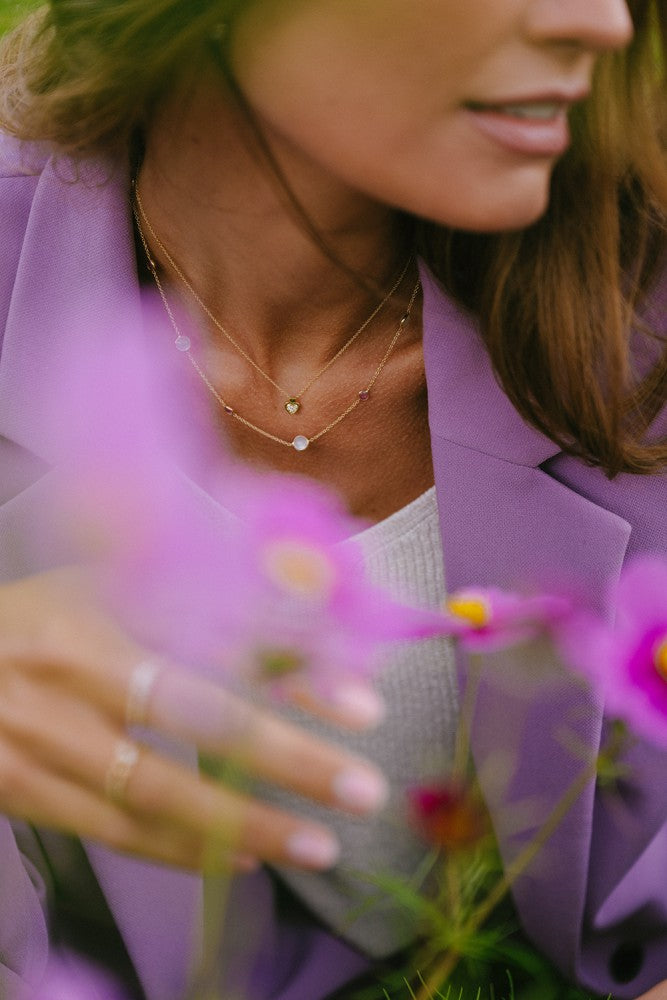 Collana in Oro Giallo con Rubino e Pietra di Luna – Elegante e Raffinata – Oro 14 Carati