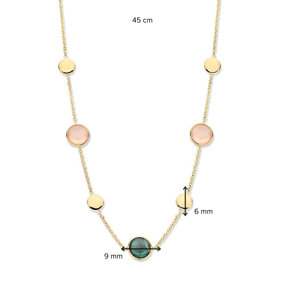 Collana in Oro Giallo con Labradorite e Quarzo Rosa – Oro 14 Carati – Pietre Preziose Multicolor