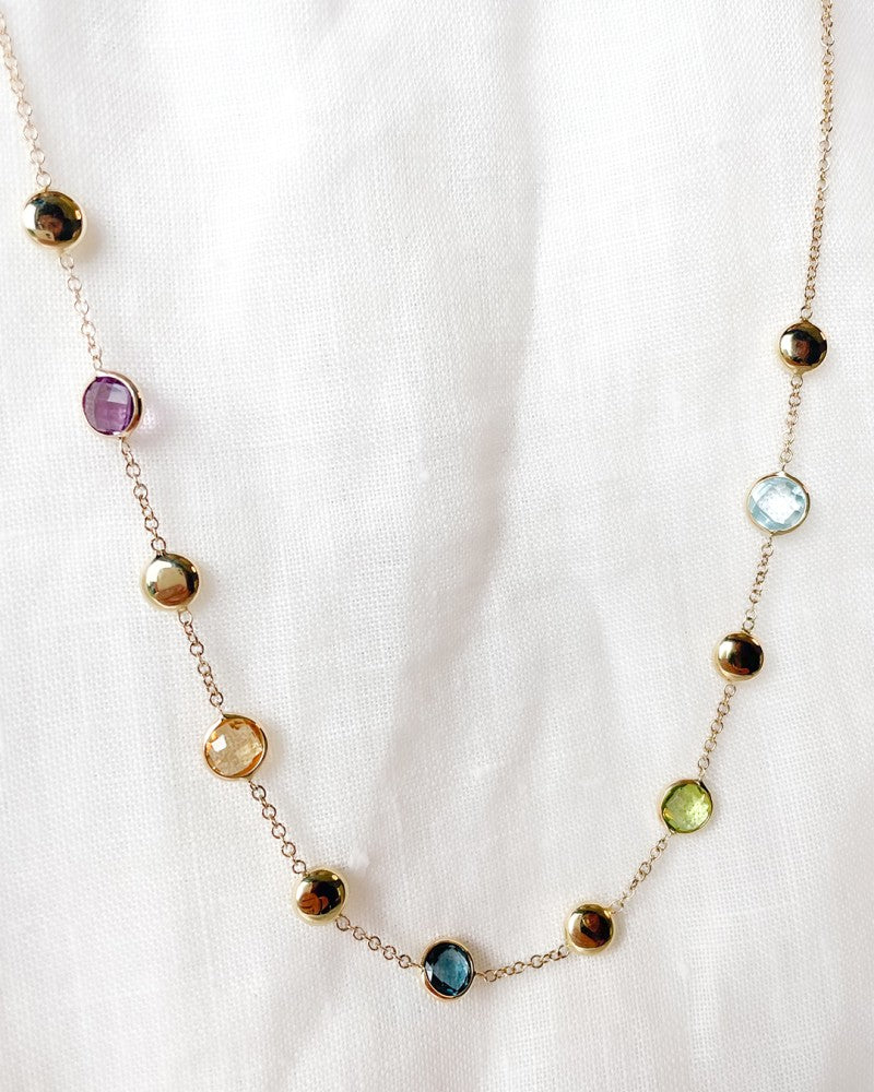 Collana in Oro Giallo con Pietre Preziose Multicolore e Accenti Dorati – Oro 14 Carati