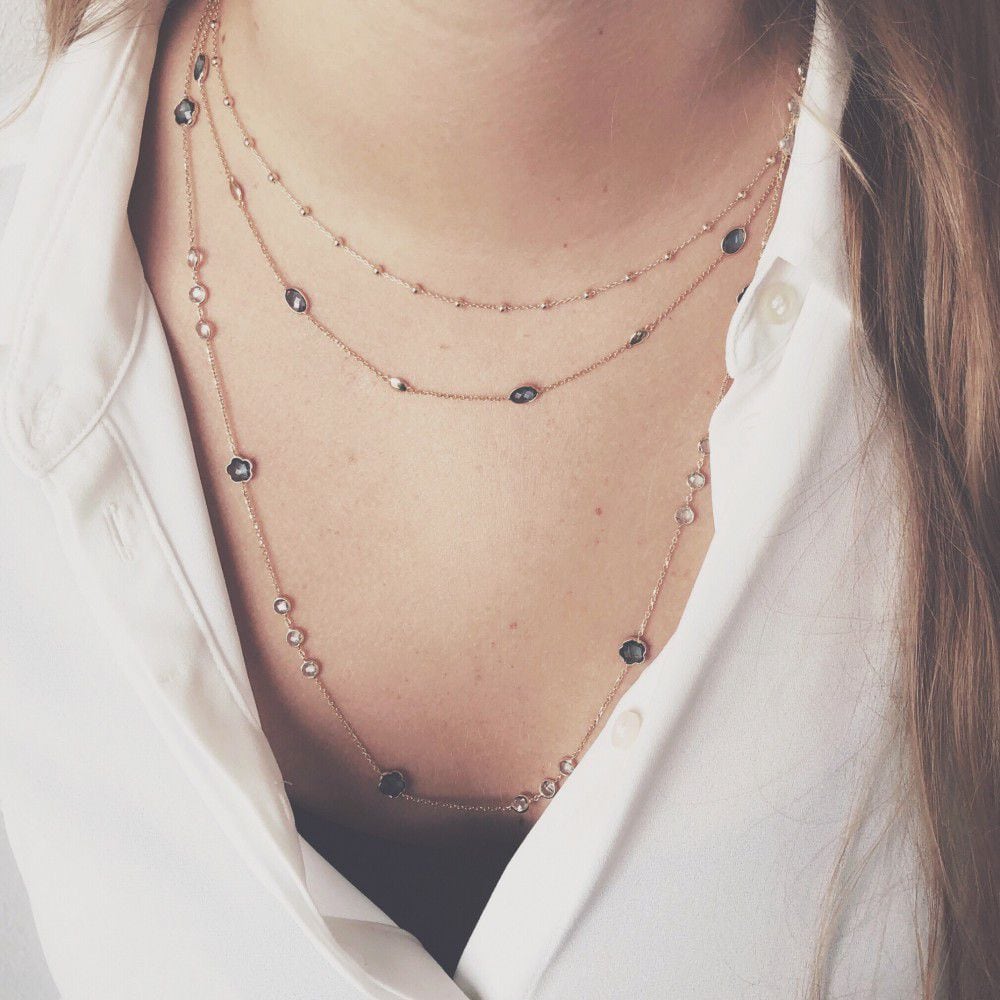 Collier in oro giallo 14 carati con topazio blu – lunghezza 45 cm – spedizione gratuita