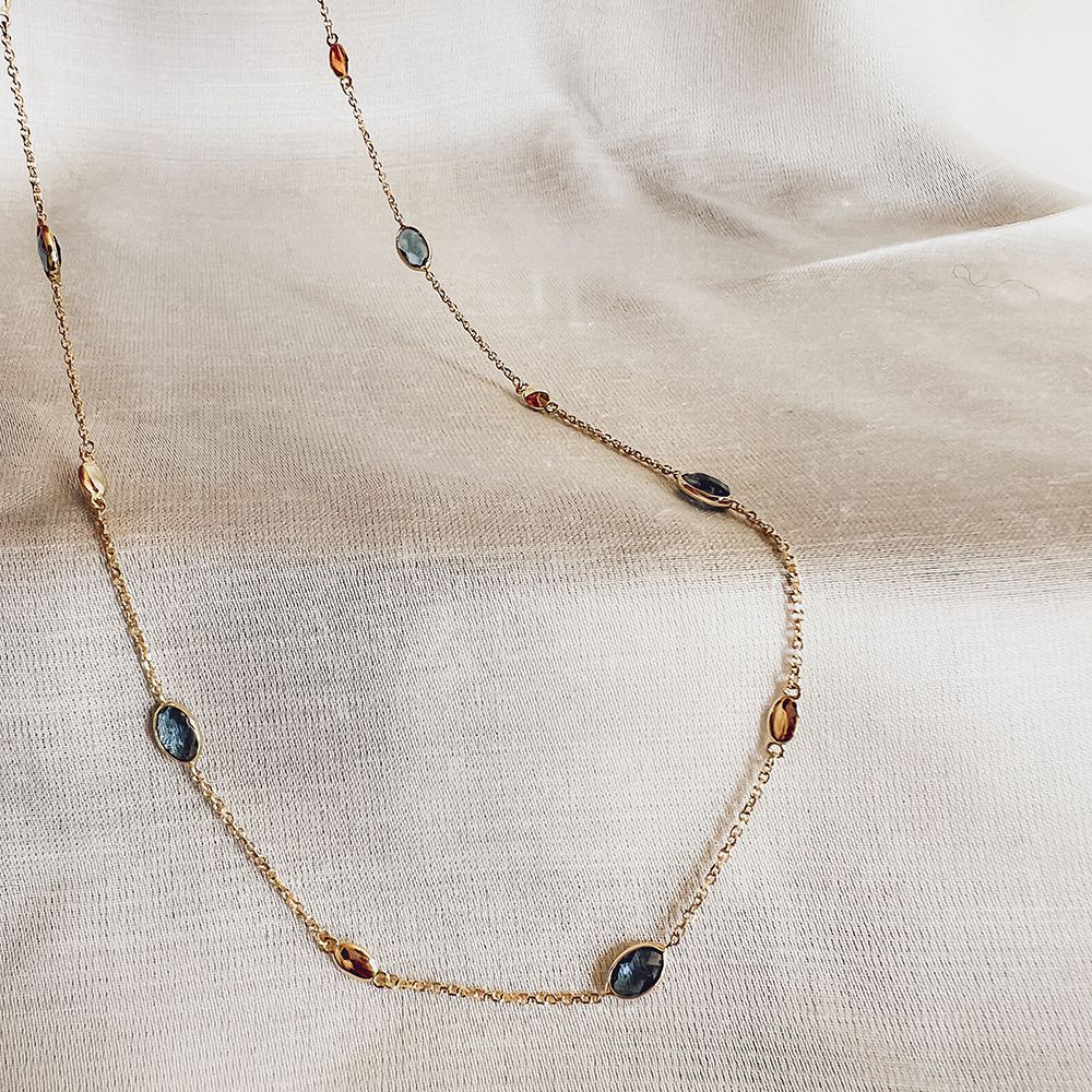 Collier in oro giallo 14 carati con topazio blu – lunghezza 45 cm – spedizione gratuita