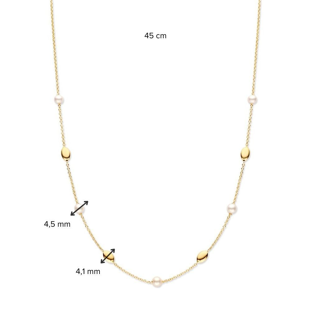 Raffinata collana in oro giallo con perle ed elementi dorati – oro 14 carati