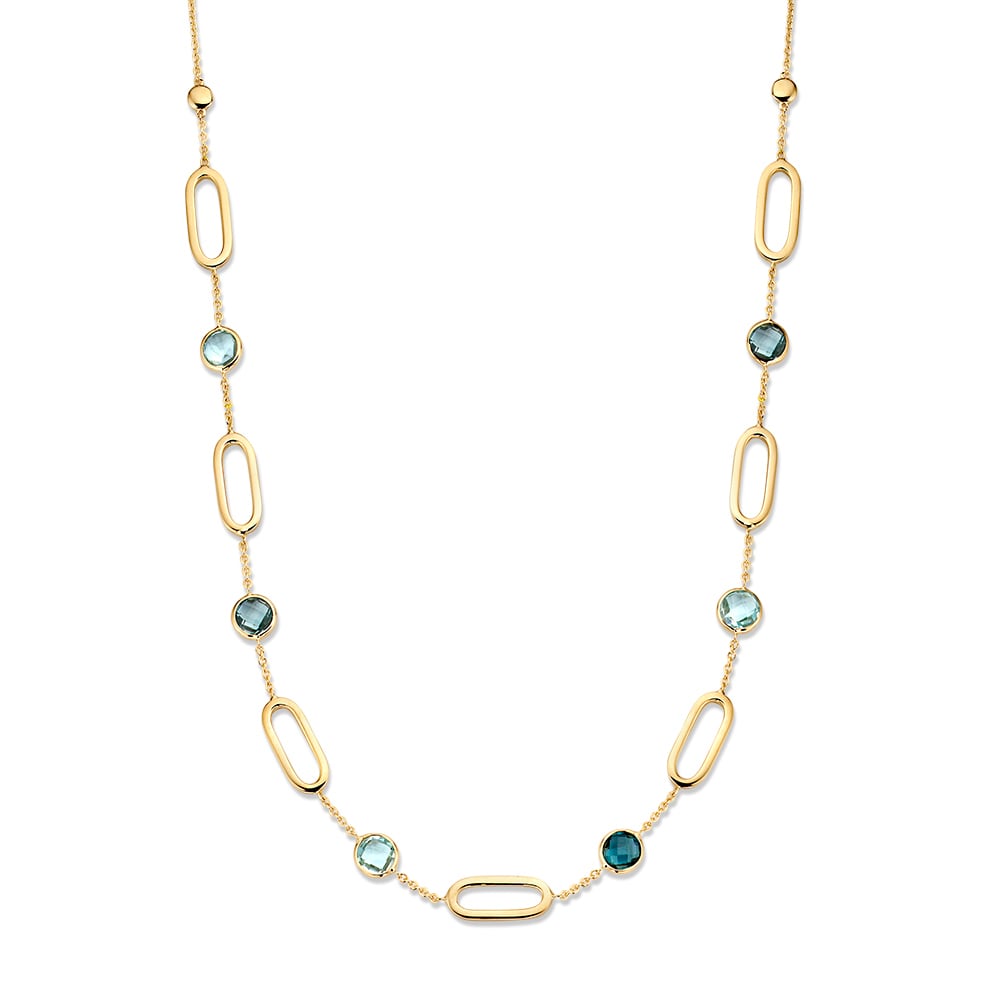 Collana in oro giallo con maglie ovali e topazi blu e London Blue - 14 carati.