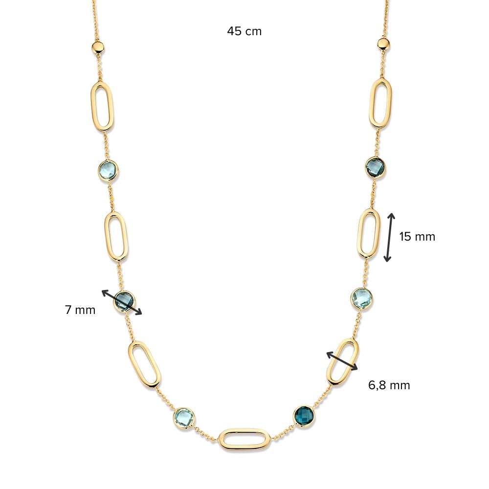 Collana in oro giallo con maglie ovali e topazio blu & topazio London Blue - 14 carati