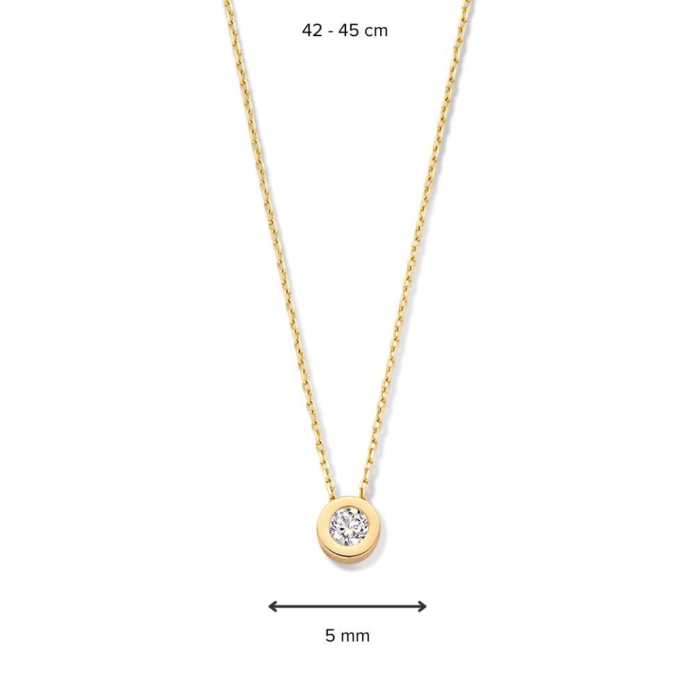 Collana in oro giallo con ciondolo solitario in castone rotondo | Oro 14 carati | Van der Kooij