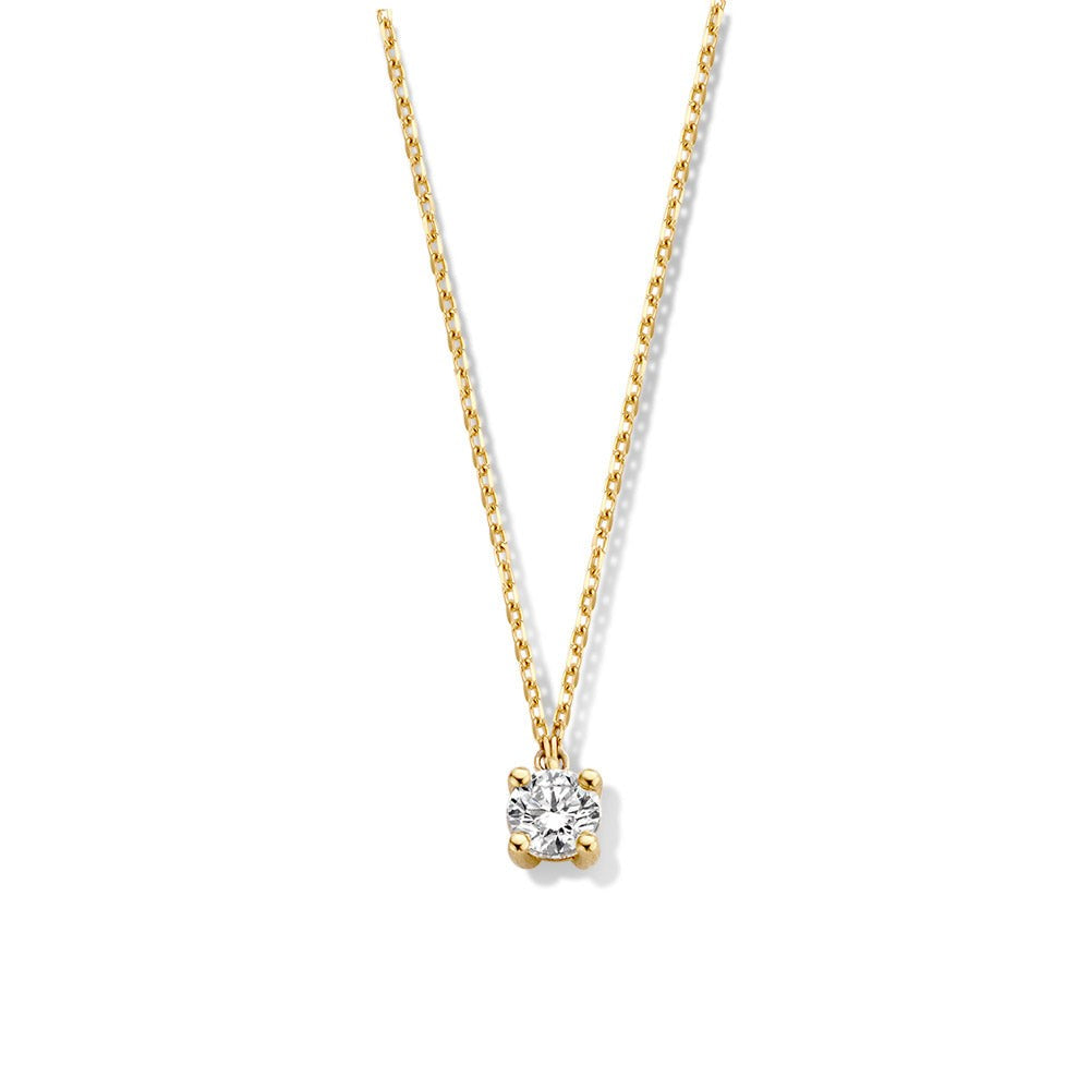 Collana in oro giallo con pendente quadrato e diamante da 0,20 carati.