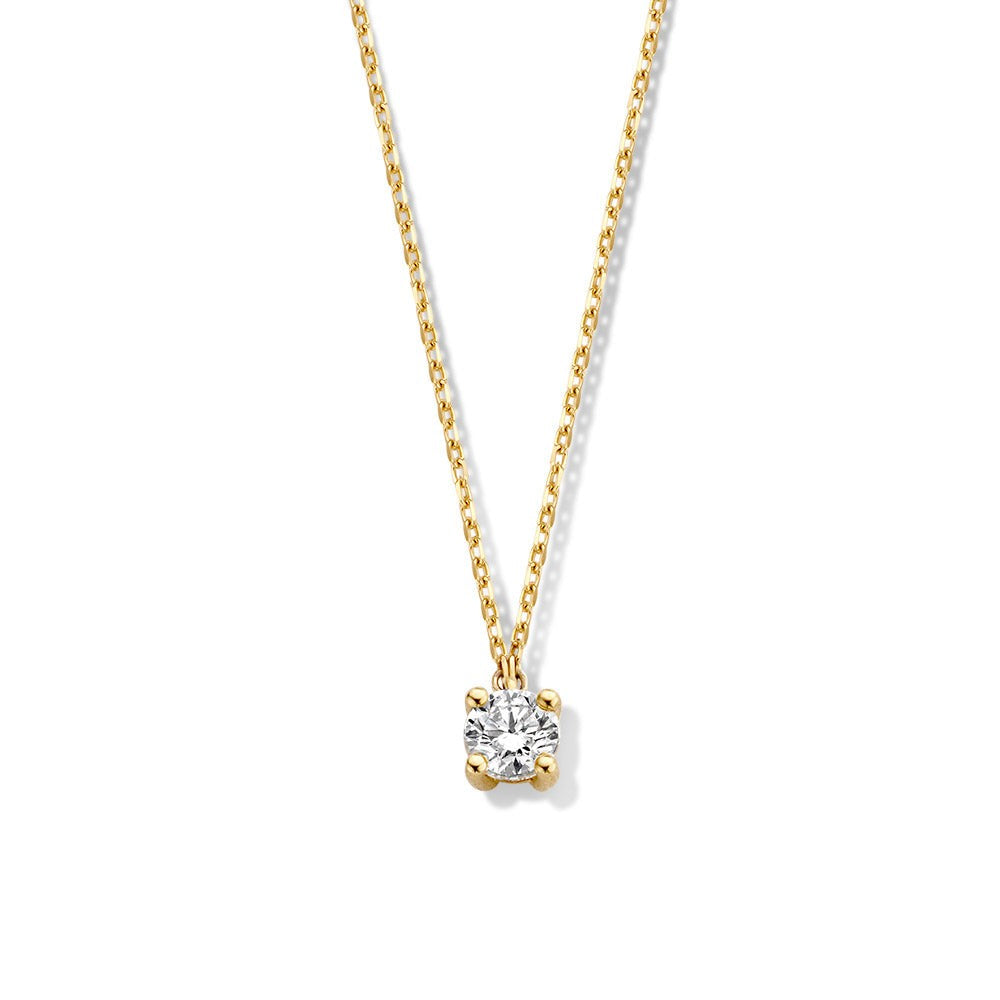Collana in oro giallo con pendente quadrato e diamante di 0,30 carati.