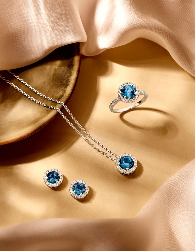 Splendida collana in oro bianco con topazio London blue e diamanti - 14 carati