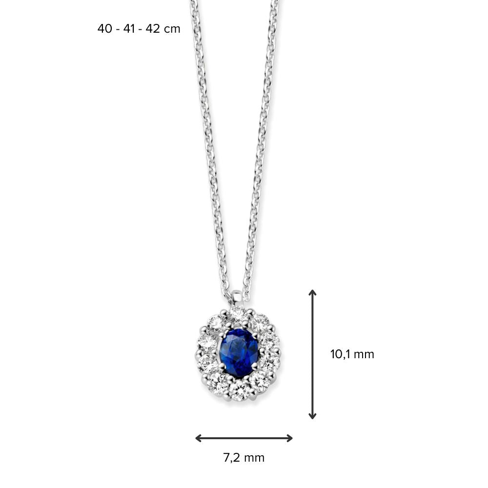 Collana in oro bianco con ciondolo entourage e zaffiro - 14 carati