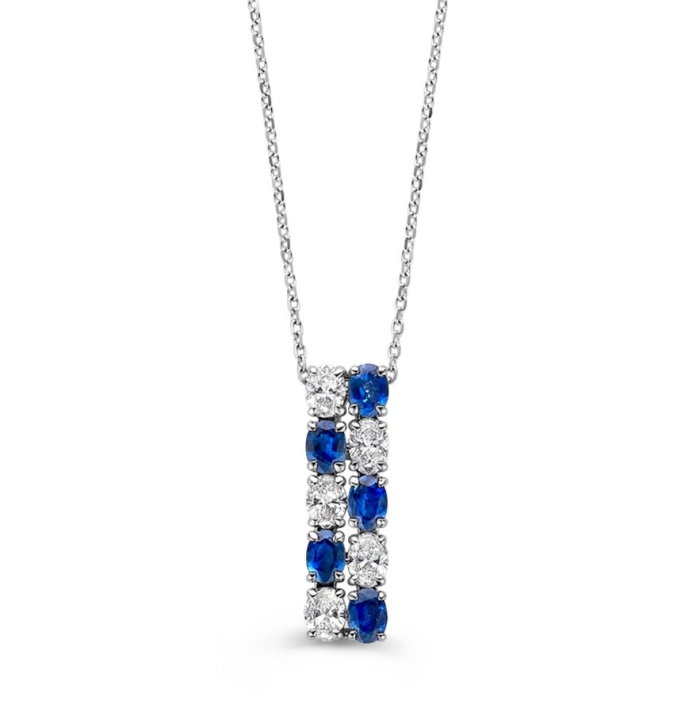 Collier witgoud briljant+saffier