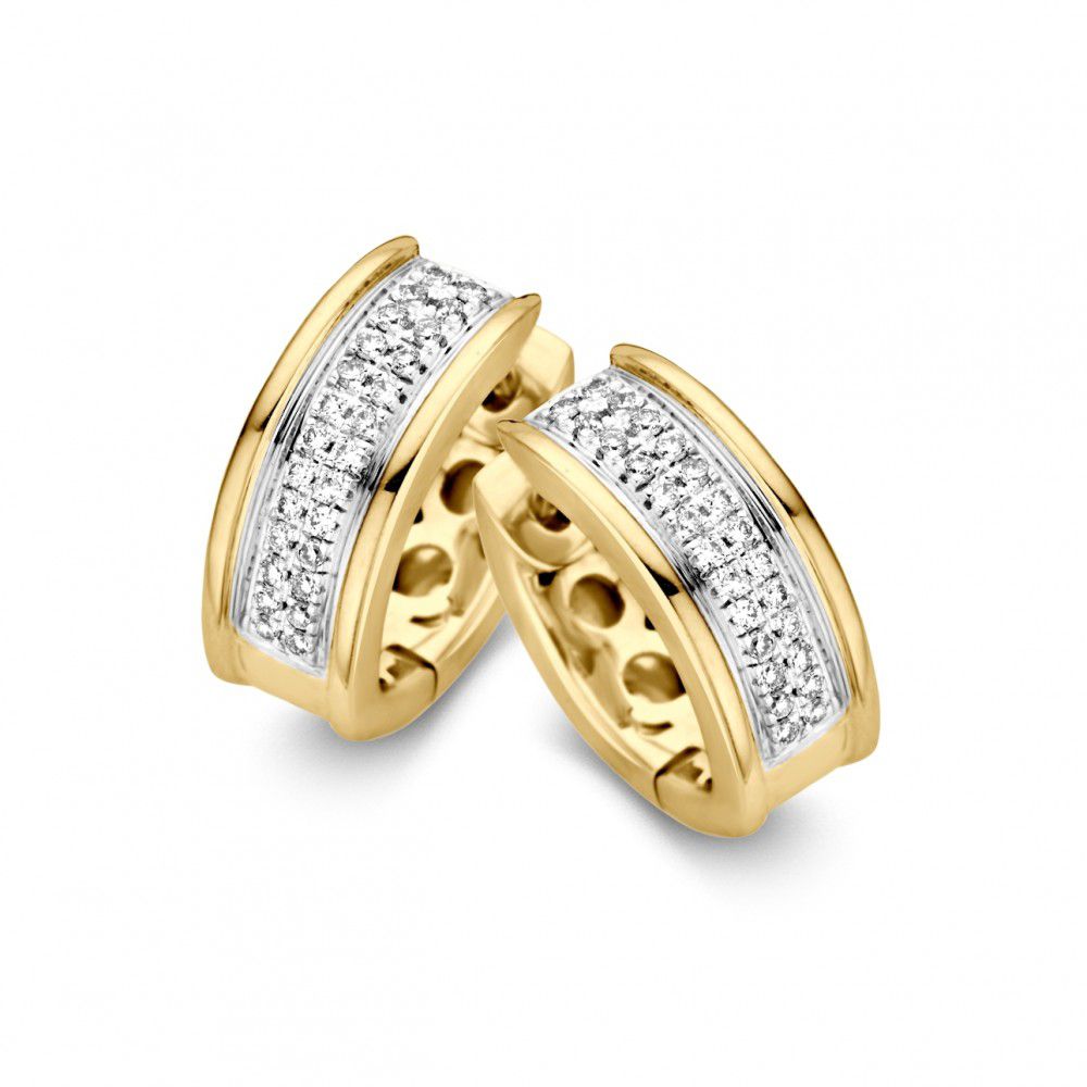 Bicolor Geel- en Witgouden Oorringen met Diamanten – 14 Karaat Oorringen met 0.22 Carat Briljanten