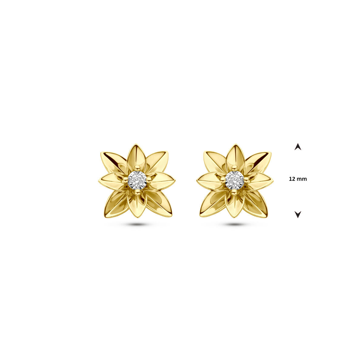 orecchini a bottone diamante 0.03ct (2x 0.015ct) h si 12 mm 14K oro bicolor giallo/bianco