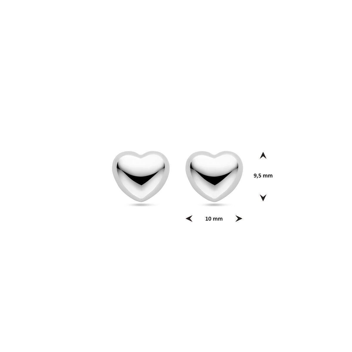 orecchini a bottone cuore 9,5 mm argento rodiato