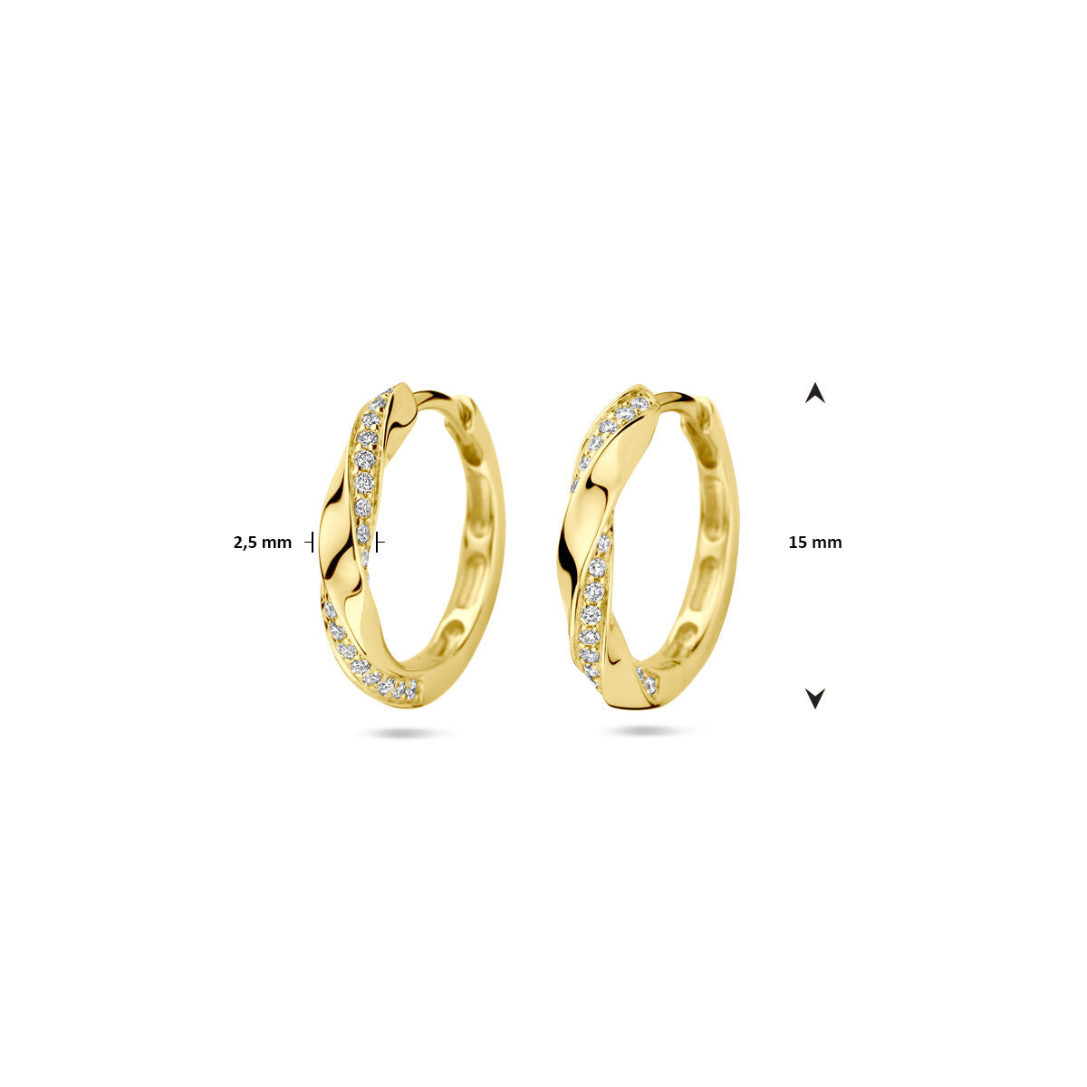 Orecchini a cerchio diamante 0.20ct (2x 0.10ct) h si 15 mm oro giallo 14K