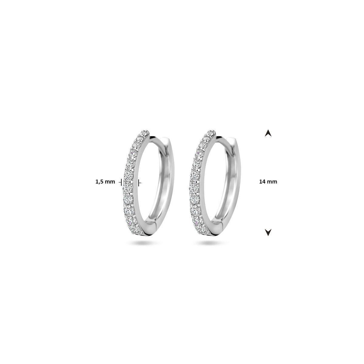 orecchini a cerchio a scatto con zirconi 14 mm argento placcato rodio