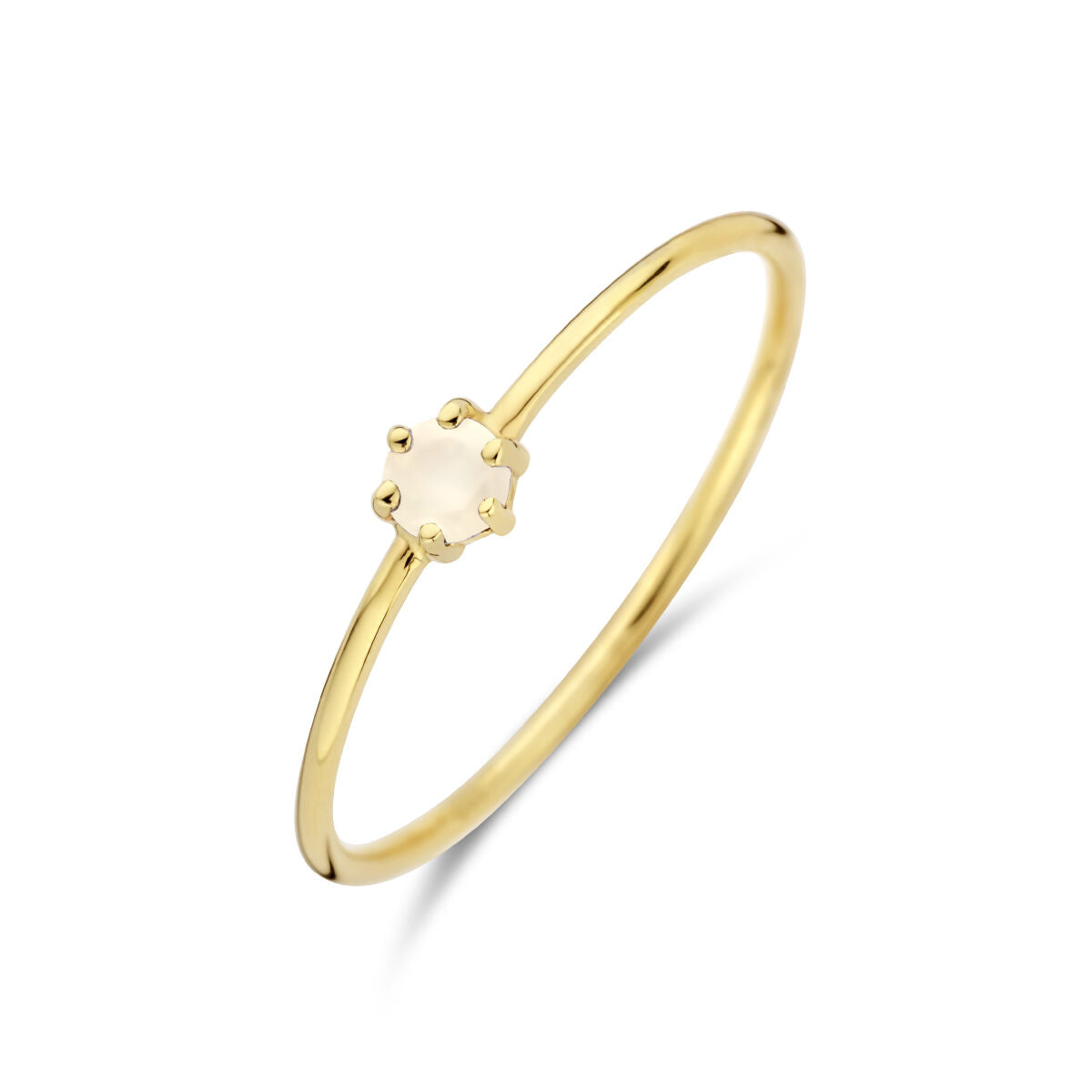anello in oro giallo 14K con pietra di nascita luna di giugno, design semplice con una pietra centrale.