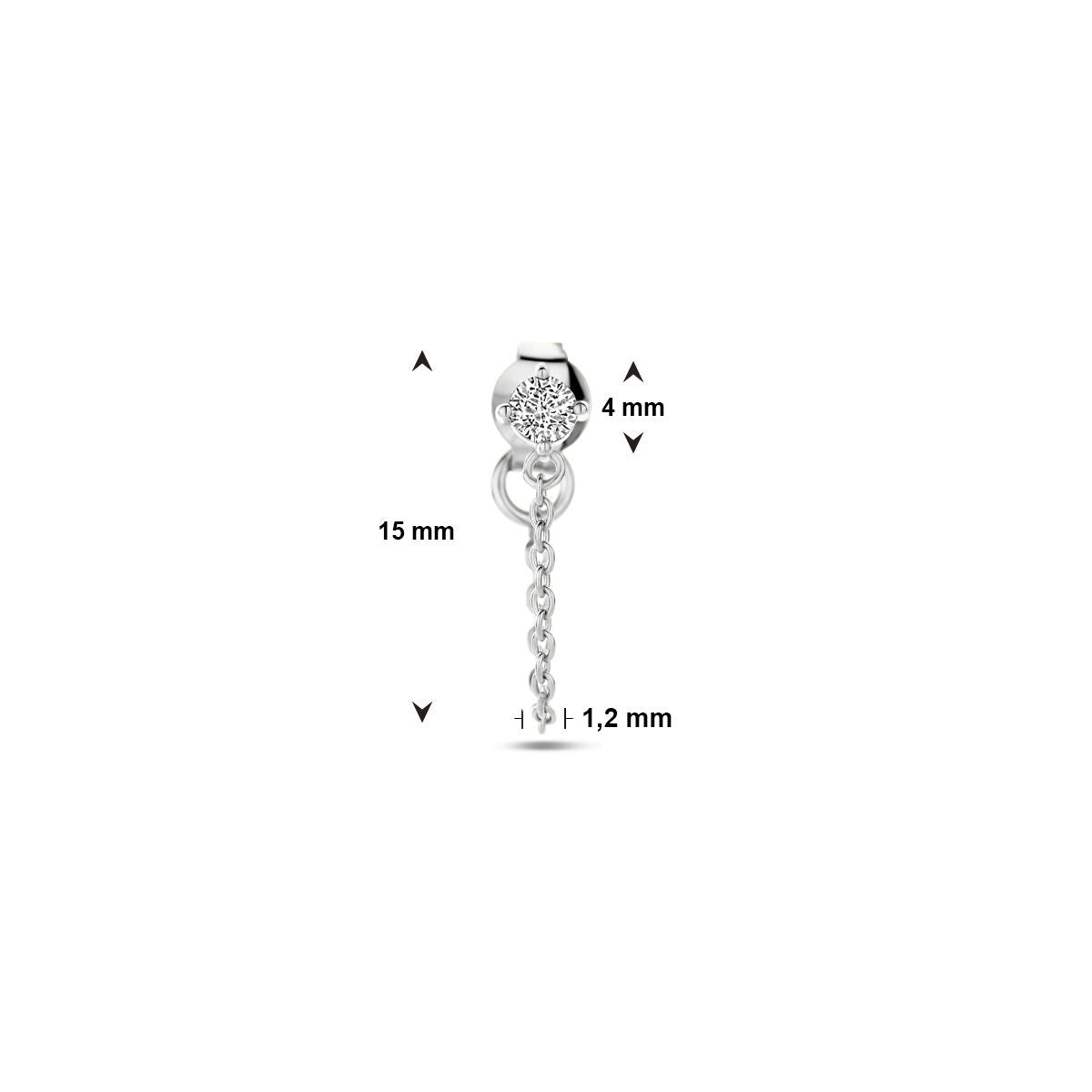 Orecchino a bottone singolo zirconia argento rodiato
