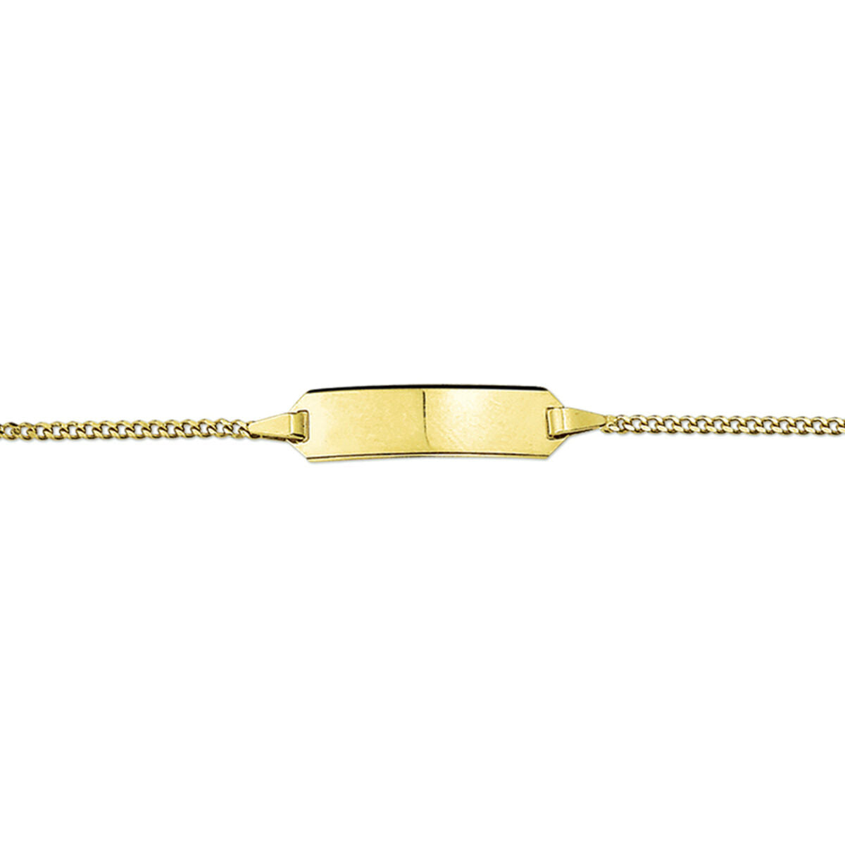 Bracciale in oro con placca centrale liscia e maglia rolò, lunghezza 9-11 cm.
