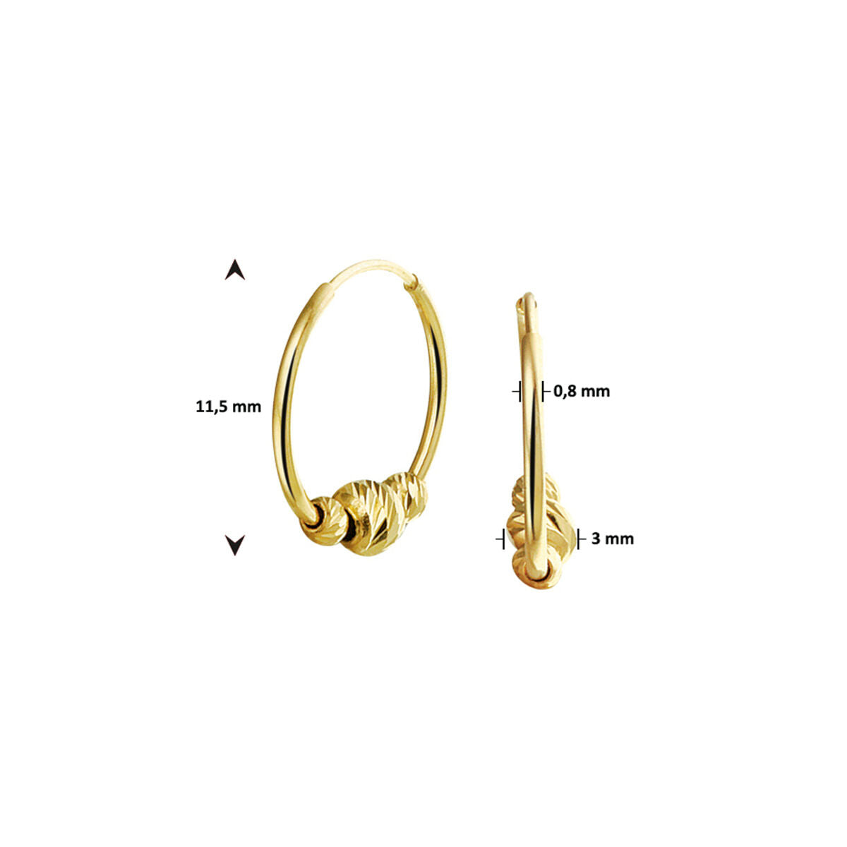 orecchini a cerchio a sfere oro giallo 14K