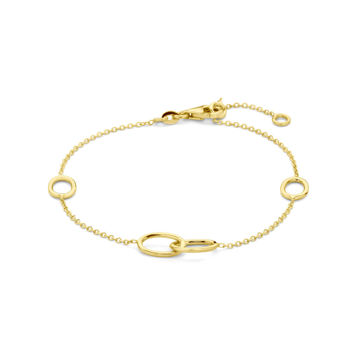 Bracciale in oro giallo 14K con ovali e maglie rotonde.