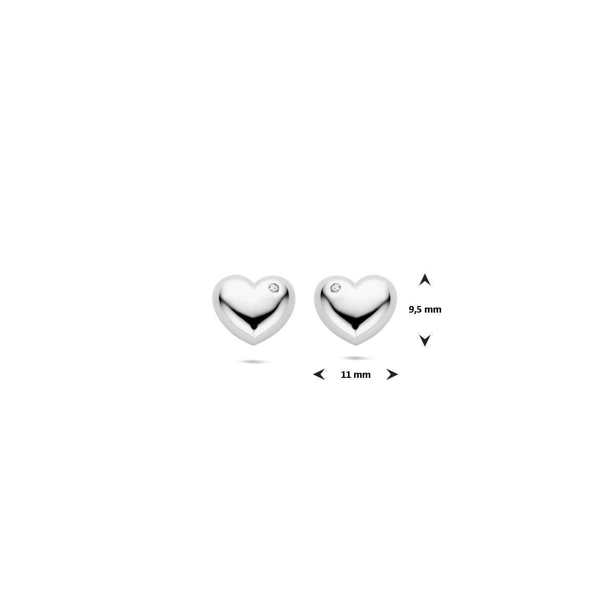 orecchini a bottone cuoricino zirconia 9,5 mm argento rodiato