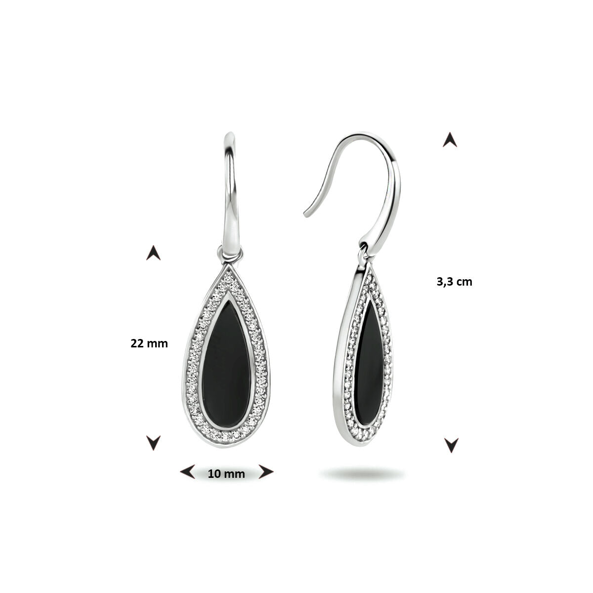 orecchini pendenti gancio francese onice e zirconia argento rodiato