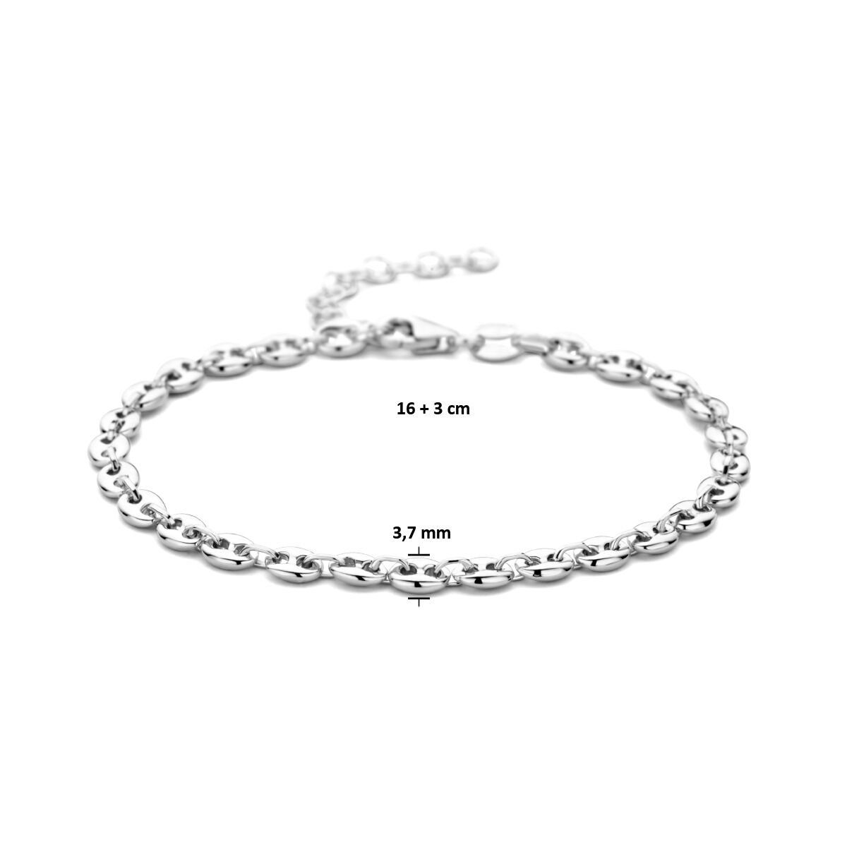 bracciale grano di caffè 3,7 mm 16 + 3 cm argento rodiato