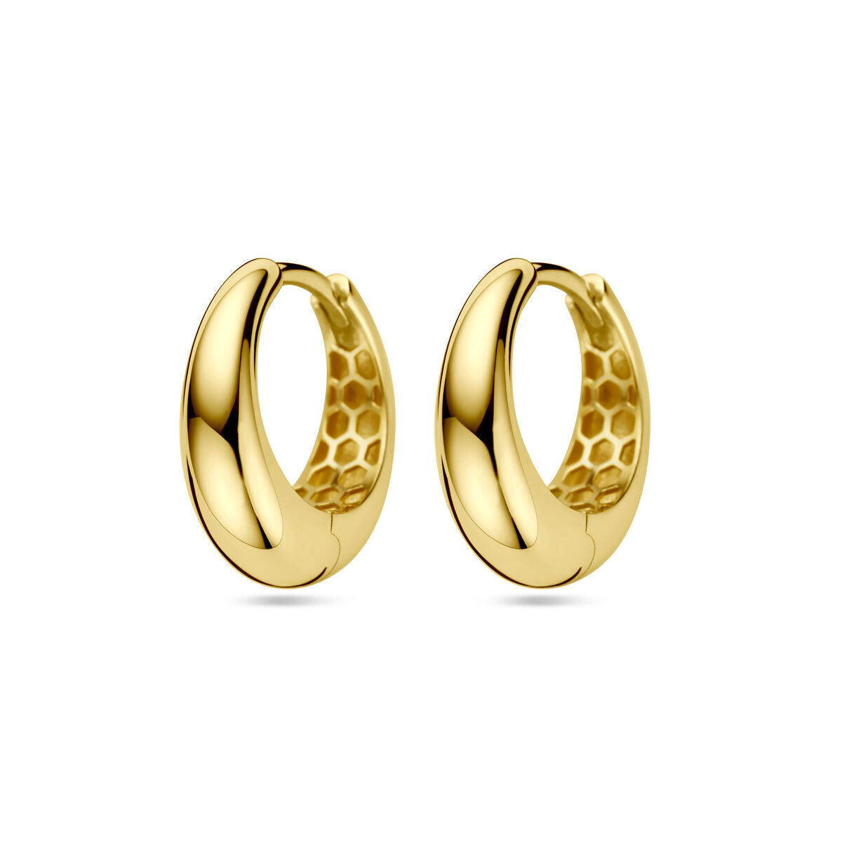 Orecchini alla creola in oro giallo 14K con finitura lucida e design a forma ovale.