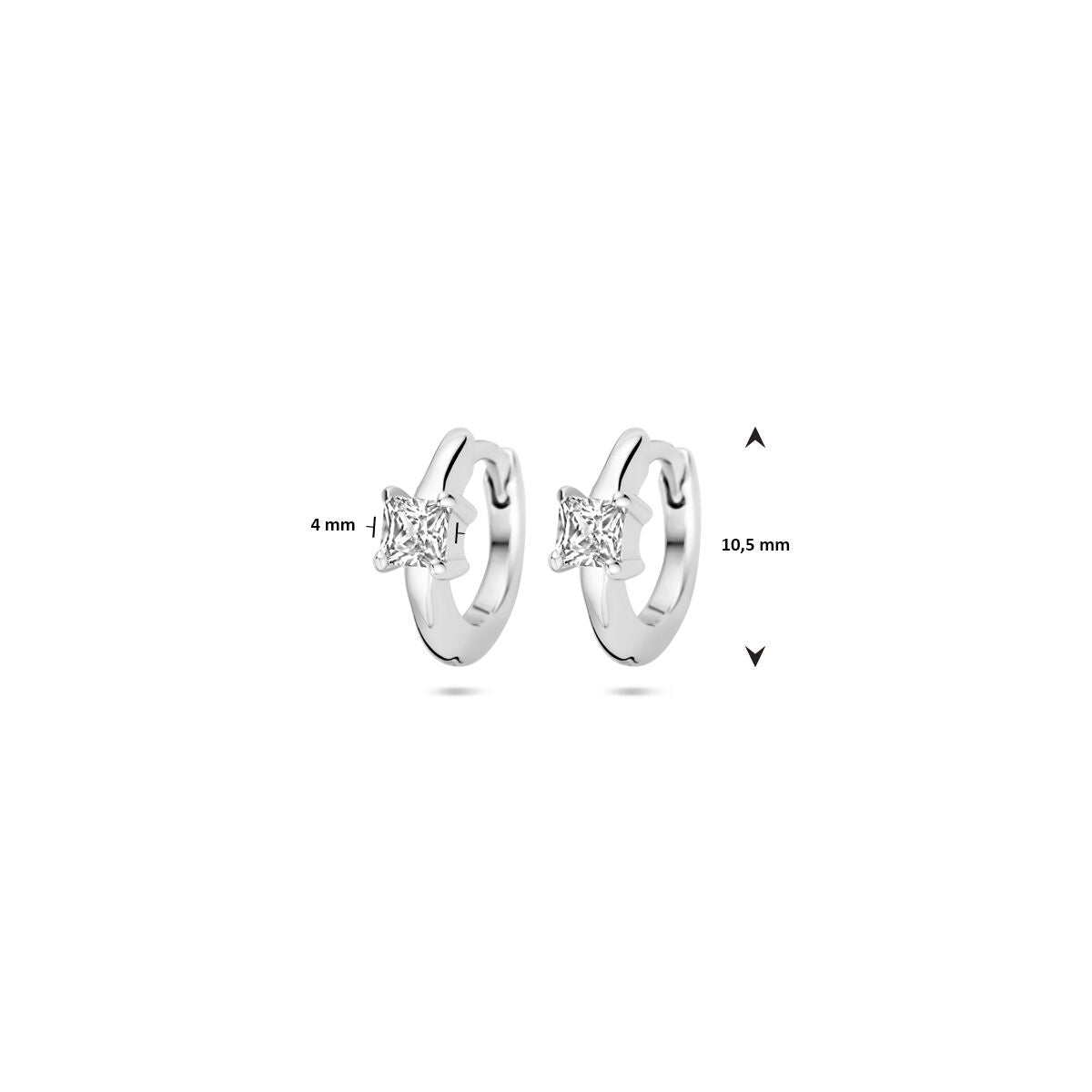 orecchini a cerchio con chiusura a scatto zircone 10,5 mm argento rodiato