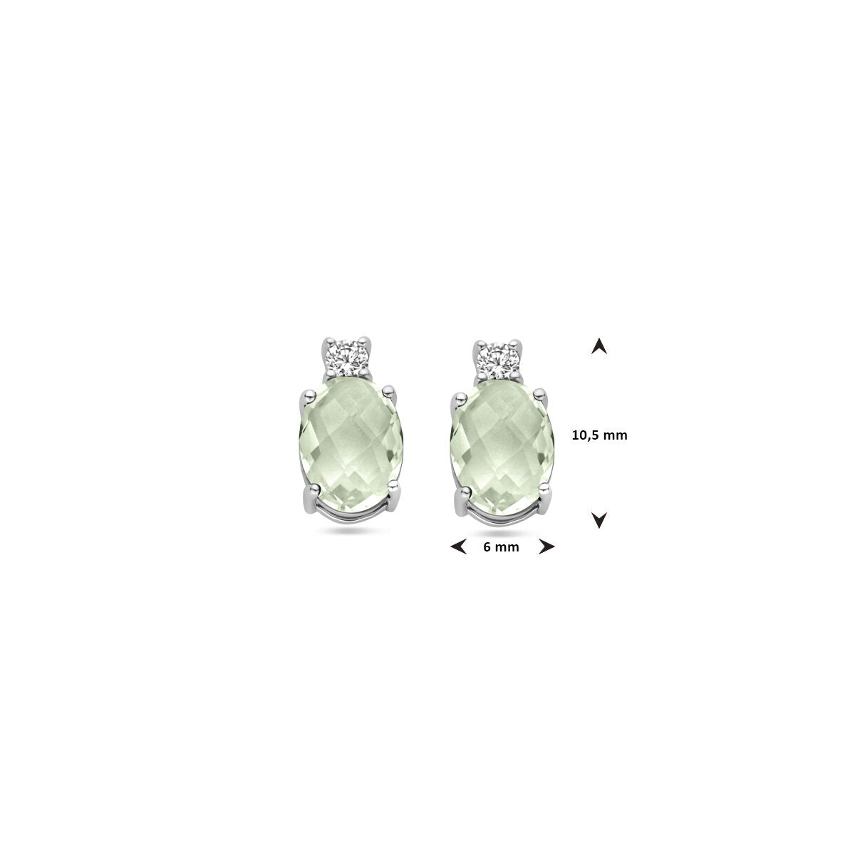 Orecchini a bottone ametista verde e zircone 10,5 mm argento rodiato