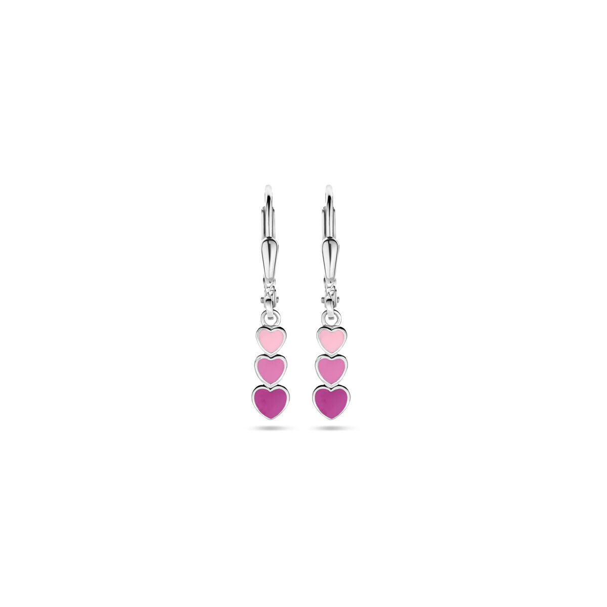 orecchini pendenti cuoricini smalto chiusura a leva 25 mm argento rodiato