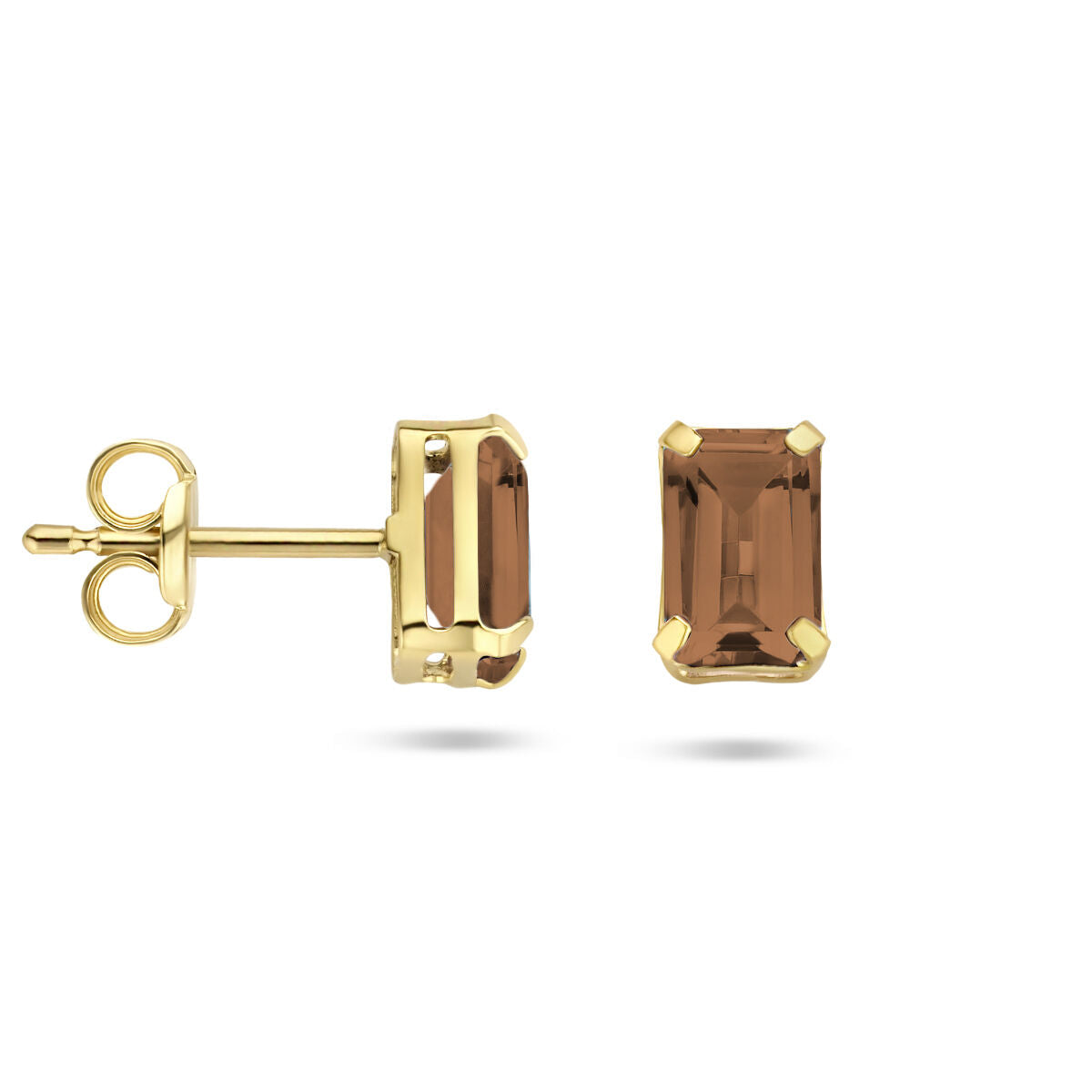 orecchini a bottone quarzo affumicato 14K oro giallo