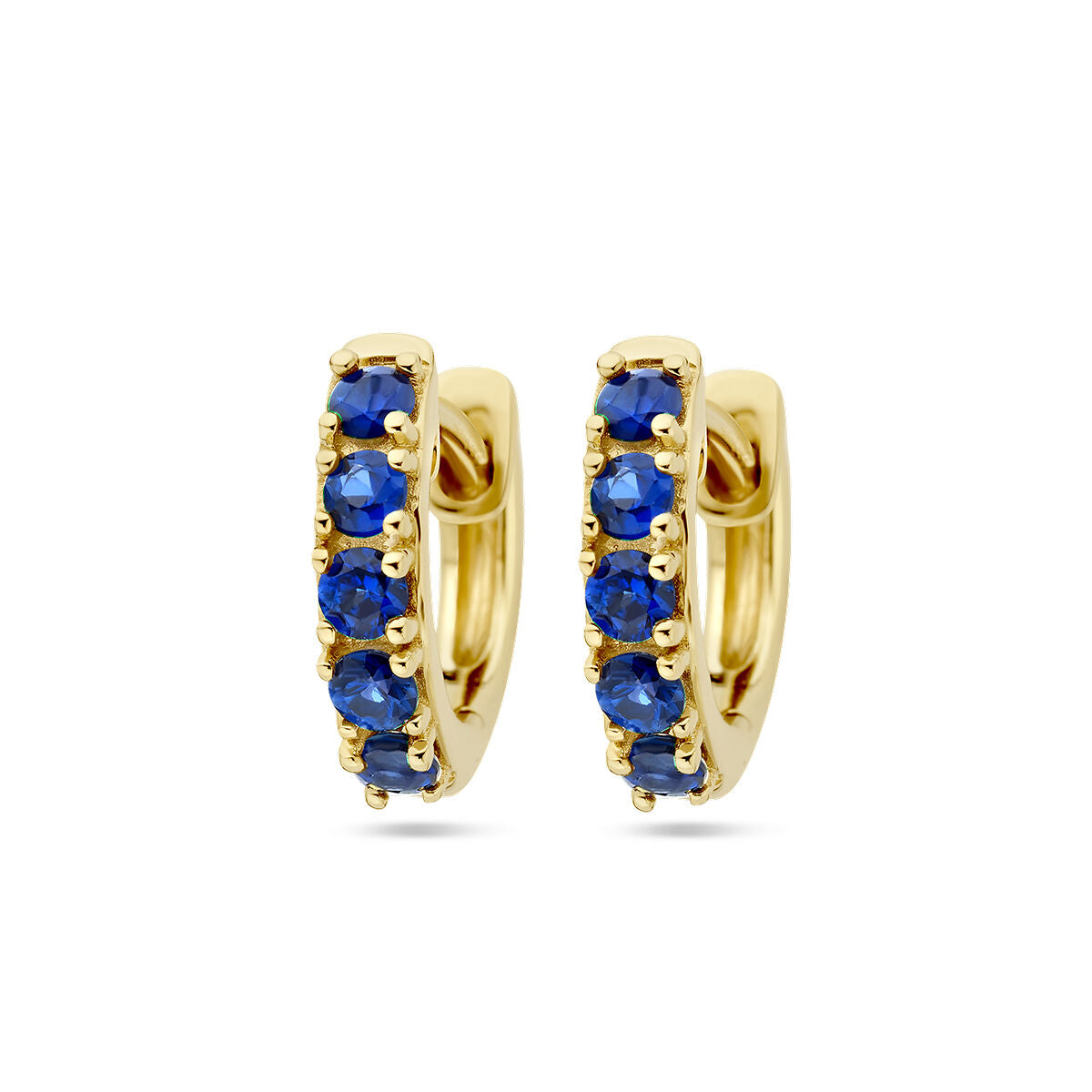 Orecchini alla creola in oro giallo 14K con zaffiri blu.