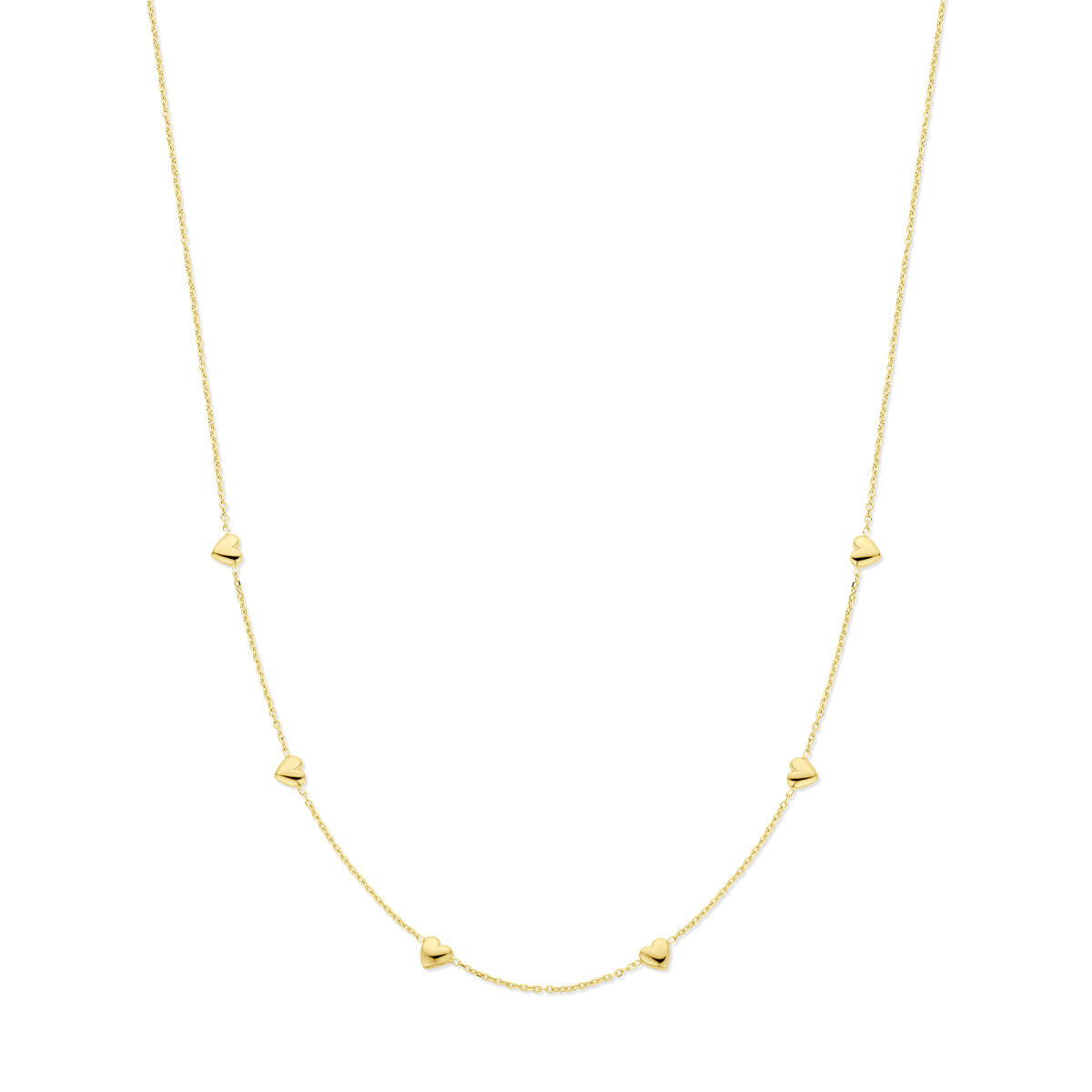 Collana con cuori in argento placcato oro giallo, lunghezza 41 + 4 cm.